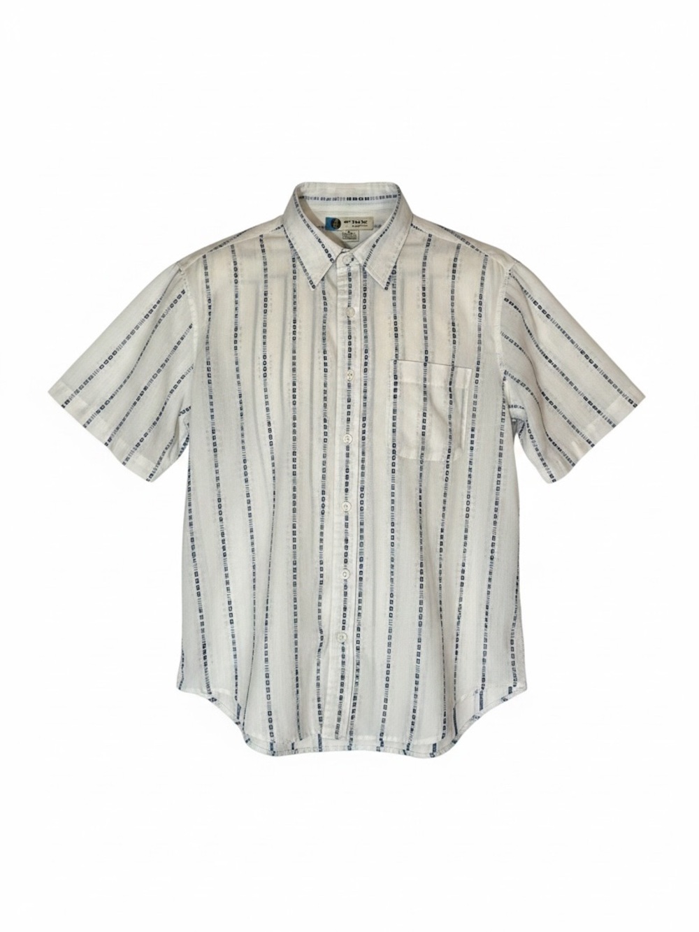 FINK - Men's Short Sleeve Button-Up Shirt in White with Navy Stripes